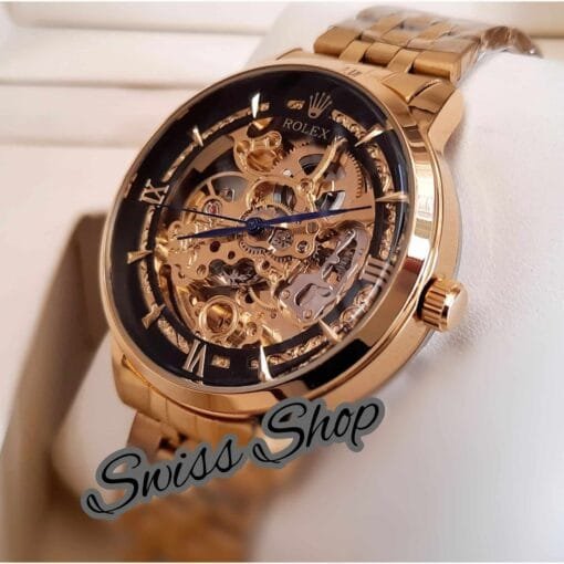 Automatic Watch Black Dial Golden Chain