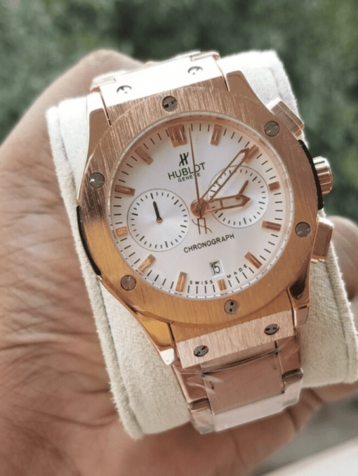 HUBLOT WHITE DIAL GOLDEN CHAIN ( CHRONOGRAPH Works )