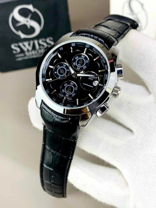 Black Dial Silver Case With Black Strap ( Master Lock )