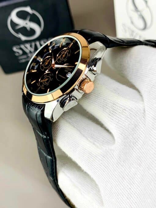 BLACK DIAL ROSE GOLD CASE WITH BLACK STRAP ( CHRONOGRAPH Working ) - Image 3