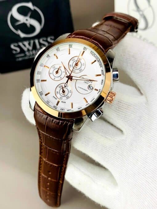 White Dial With Rose Gold Case With Brown Strap