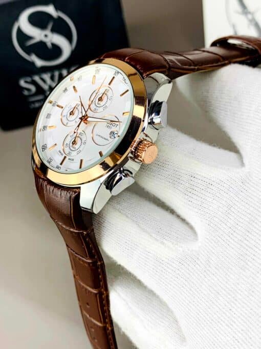 White Dial With Rose Gold Case With Brown Strap - Image 3