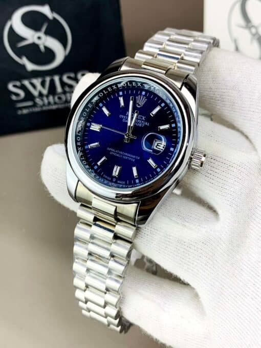 Oyster Perpetual Blue Dial Silver Chain