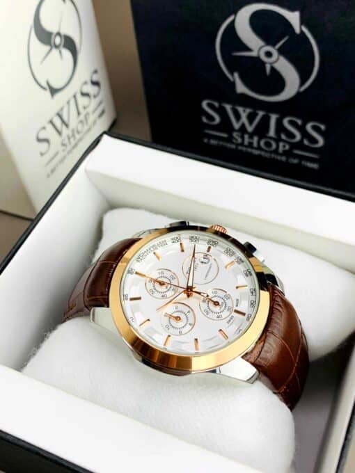 White Dial With Rose Gold Case With Brown Strap - Image 2